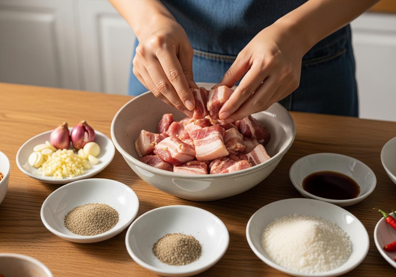 Bí quyết 3: Sơ chế và ướp thịt đúng cách - Chìa khóa cho miếng thịt đậm đà