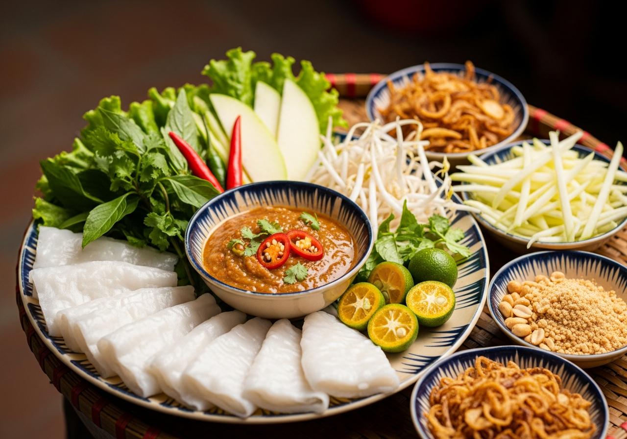 bánh tráng chấm mắm ruốc