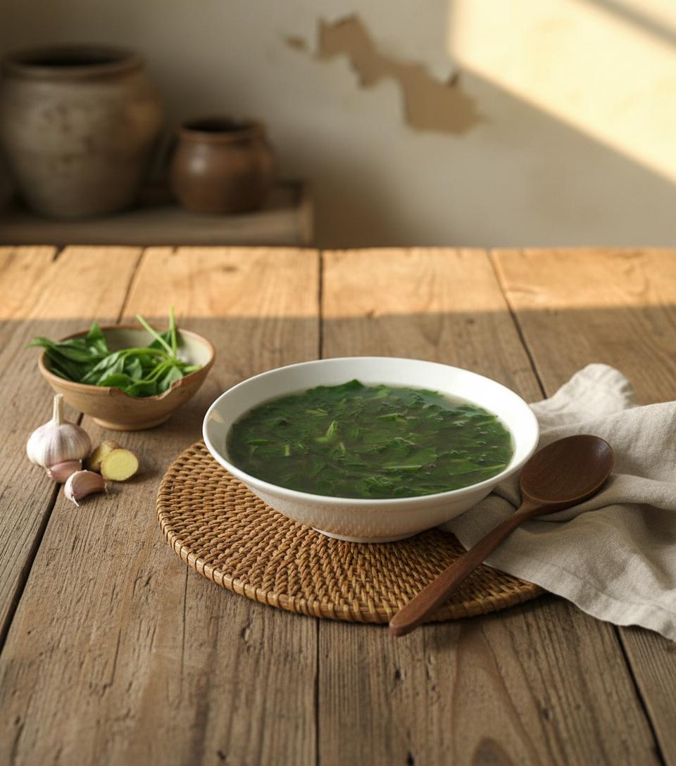 canh rau khoai lang nấu mắm tôm