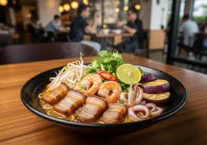 Tô bún mắm miền Tây đầy đặn topping tôm cá mắm thơm ngon tại Đà Nẵng