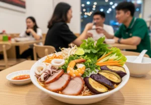 Tô bún mắm nước lèo đậm đà kèm rau sống tươi