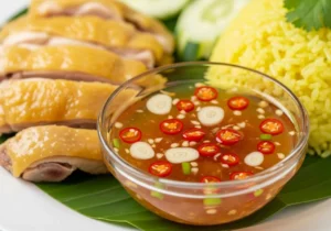 Chén nước mắm tỏi ớt sánh quyện chấm cơm gà đậm đà chuẩn vị