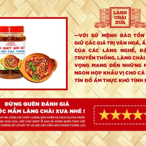 Hũ kho quẹt nồi đất Làng Chài Xưa 250g bên nồi đất kho quẹt