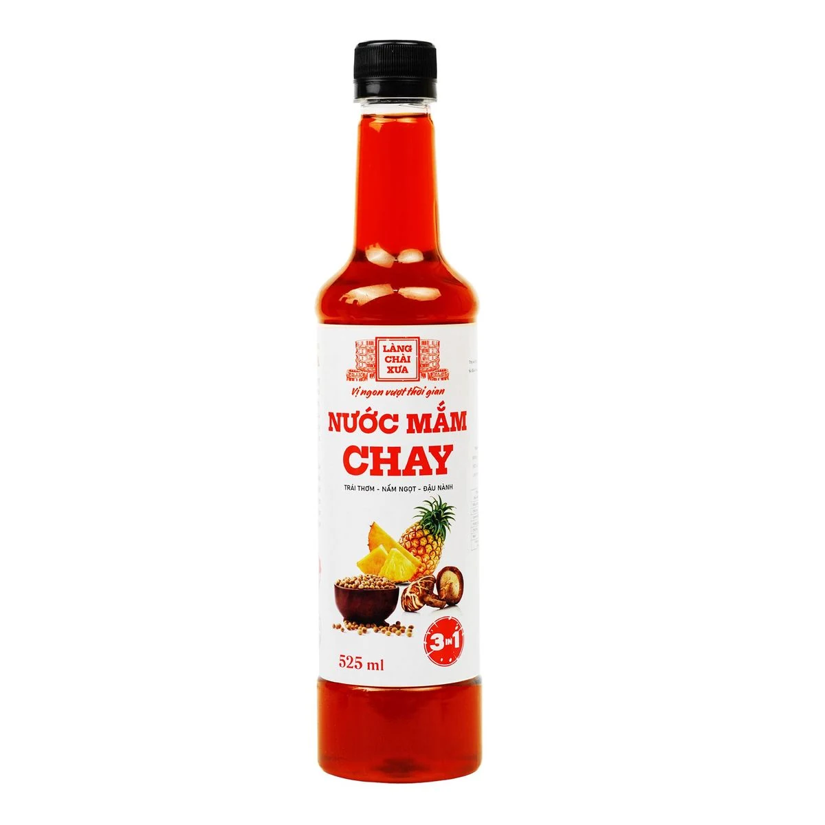 Chai nước mắm chay 3 trong 1 Làng Chài Xưa 525ml mặt trước