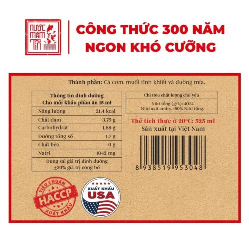 Nhãn thông tin nước mắm Tĩn nhãn đỏ 40N: thành phần, dinh dưỡng, chỉ tiêu chất lượng