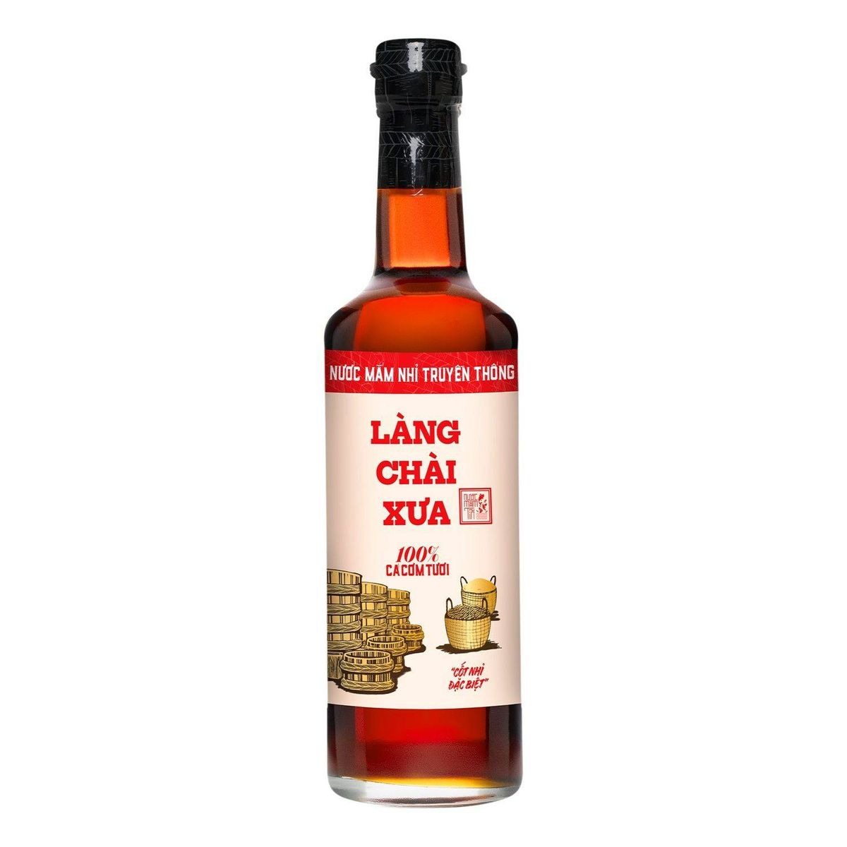 Chai thủy tinh nước mắm nhỉ Làng Chài Xưa nhãn đỏ 30N 500ml