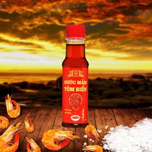 Chai nước mắm tôm biển 125ml bên tôm tươi và muối hạt