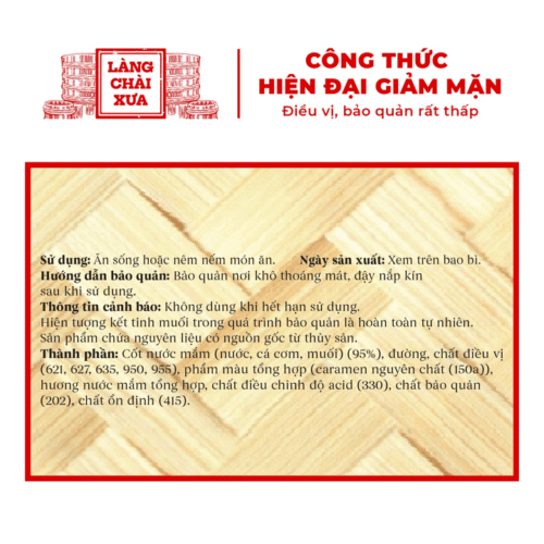 Nhãn thông tin nước chấm cá cơm than Làng Chài Xưa: thành phần, cách dùng, bảo quản