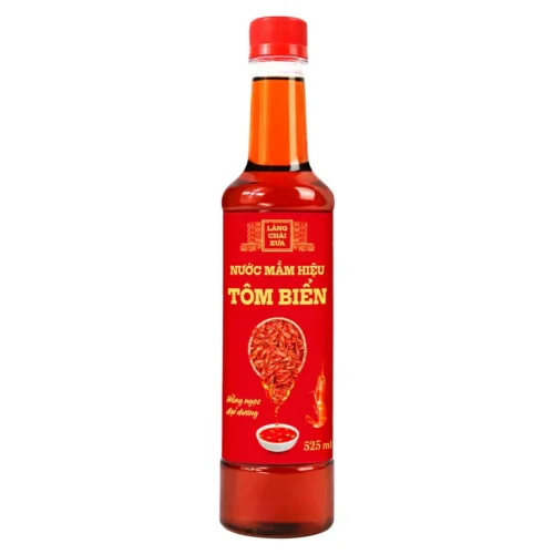 Chai nhựa nước mắm hiệu tôm biển Làng Chài Xưa 525ml mặt trước